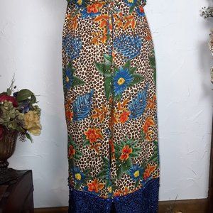 Vanity Bohemian style cropped pants in fun floral & animal print design: Size XS